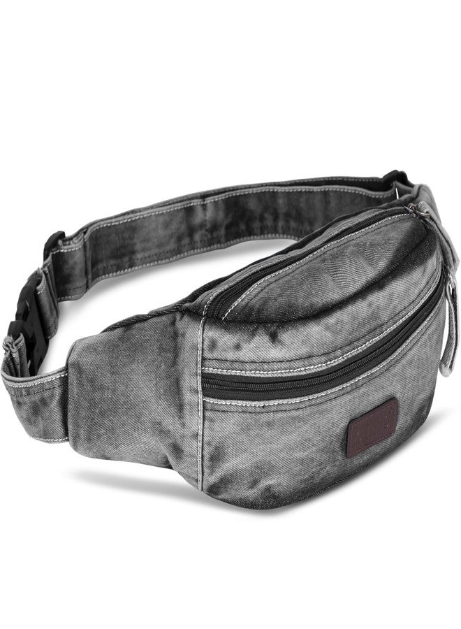 Zainto Denim Waist Bag for Men & Women - Stylish and Durable Fanny Pack for Travel, Hiking, and Everyday Use (Black) - Image 1